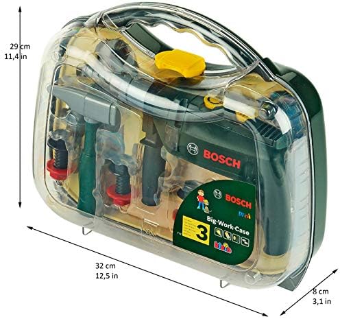 Theo klein 8416 maleta de ferramentas bosch, grande i kit de ferramentas de 16 peças i inclui furadeira alimentada por bateria com luz e som i brinquedo para crianças a partir de 3 anos