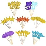 Mtlee 39 Pieces Glitter Mermaid Theme Cupcake Toppers for Baby Shower Birthday Party, Including Mermaid, Seahorse, Seashell, Fishtail, Starfish