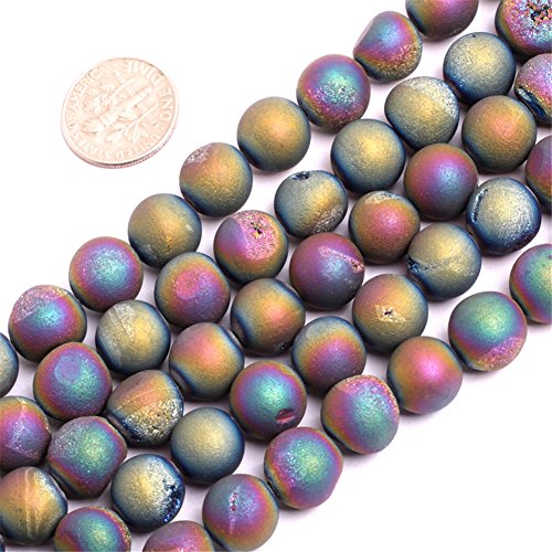 Joe Foreman Drusy Metallic Coated Agate Beads for Jewelry Making Gemstone Semi Precious 10mm Round Multicolored 15
