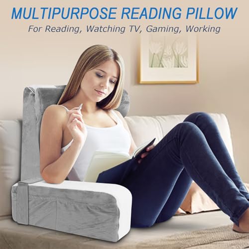HOMCA Reading Pillow for Bed – Back Support Cushion with Cervical Pillow and Removable Armrests, Reading Pillow for Relaxing, Watching TV or Reading (36 x 40 x 48 cm)