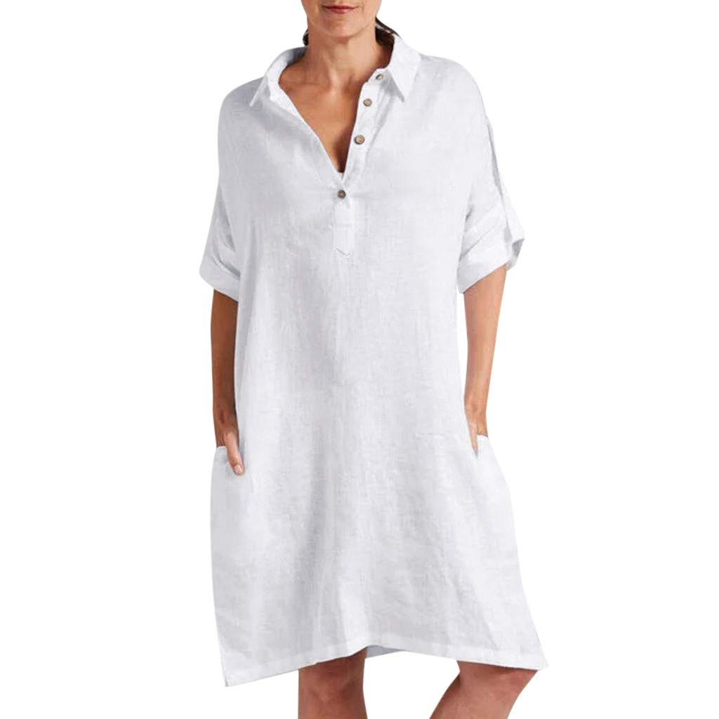 summer solid color casual loose pockets mini dress