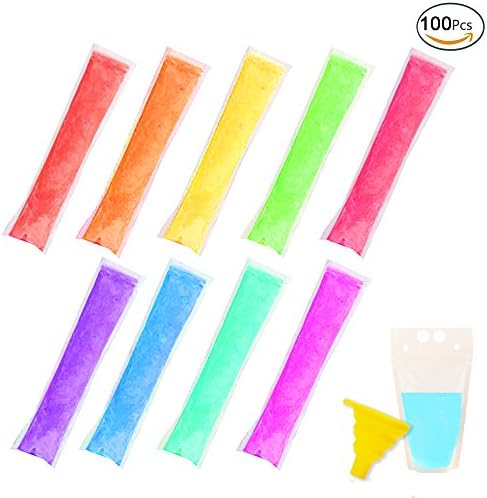 SERONLINE 100 Pieces Disposable DIY Ice Popsicle Molds Bags, with 10 Beverage Bags and Funnel, for Popsicle, Yogurt