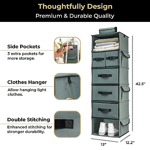 SMIRLY 6 Shelf Hanging Closet Organizer with Drawers, Shelf Hanging