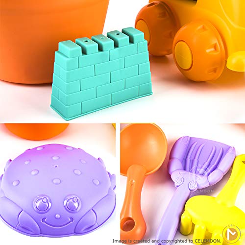 CeleMoon 14pcs Beach Sand Toys Set Soft Plastic Material Sets Including Sand Truck, Bucket, Shovels, Rakes, Castle Molds for Kids Toddlers Outdoor Play - Thumbnail 2