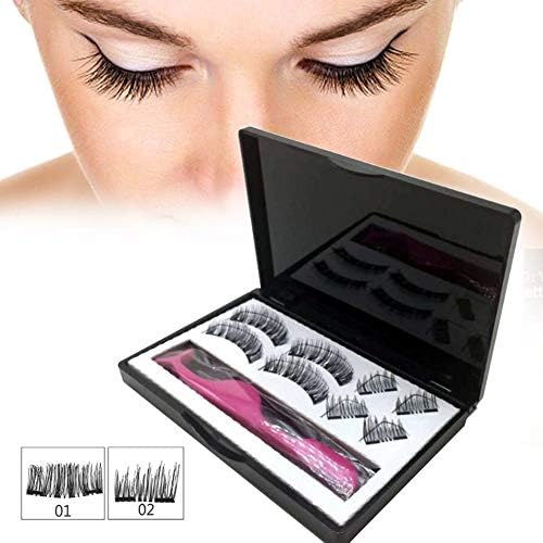 False Magnetic Eyelashes Dual Magnets 3D Upgraded Fiber Lashes,Ultra Thin Lightweight Handmade Black Nature Soft Reusable 8 Pieces/2 Pair