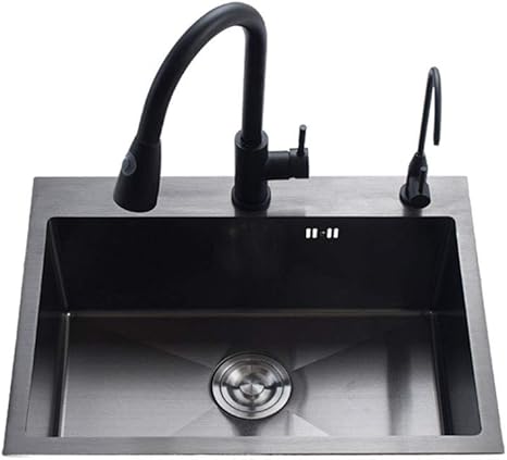 1 Fregadero De La Cocina Negro, Lavabo Encimera De Acero Inoxidable