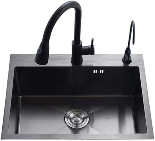 1 Fregadero De La Cocina Negro, Lavabo Encimera De Acero Inoxidable