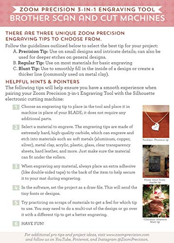 Brother ScanNCut 3-in-1 Etching/Engraving Tool - Precision, Regular, and Blunt Engraving Tips with Heart, Dog Tag, and Circle Stamping Blanks for Brother Scan and Cut Machines- by Zoom Precision
