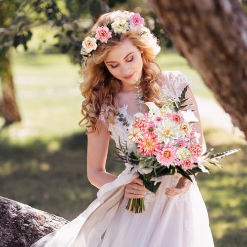 ROLLWAY Pack of 60 Artificial Flowers for Crafts Pink White 18 Types Small Artificial Flowers for Crafts Flower Heads 2 - 8 cm, Mini Artificial Flowers Decorative Flower Heads Fake Flower Decoration for DIY Wedding Cake Decoration
