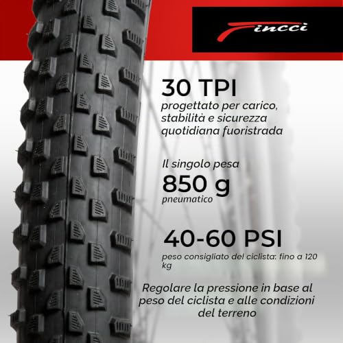 Fincci Bici Copertoni MTB 29 x 2.1 - Set di Nero Pneumatici Pieghevoli 29" con Protezione Antiforatura 1 mm e 2 Camere d'aria 52-622 - Imballaggio Gomme 29" per Gravel & Mountain & E bike