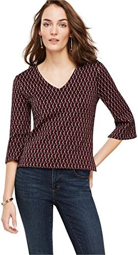 Women's - Currant Red Diamond Jacquard V-Neck Knit Top