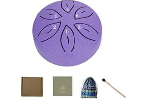 LTAXAF Rain Drum for Outside - Steel Tongue Drum Rain Chime 6 Note 3 Inch with Sheet Music Book for Garden Instrument or Meditation Yoga (Purple, 3 Inch 6 Notes)