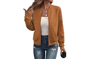 EVALESS Womens Bomber Jacket Coat Casual Stand Collar Zip Up Lightweight Fall Fashion Jackets Outfits with Pockets