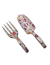 wodar estampado Floral Mini juego de pala de mano pala tenedor rastrillo herramientas de jardín de acero galvanizado (paleta y rastrillo Set)