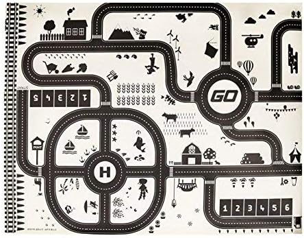 Traffic Sign with Street Play Map Parking Lot Road Mat Street Simulation Waterproof Mat with 18 Pcs Traffic Signs Black White