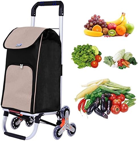 Opino Luggage Stainless Steel Car, Body Large Capacity Oxford Business Cloth Bag Folding Shopping Cart Stair Climber (Type6_Khaki)