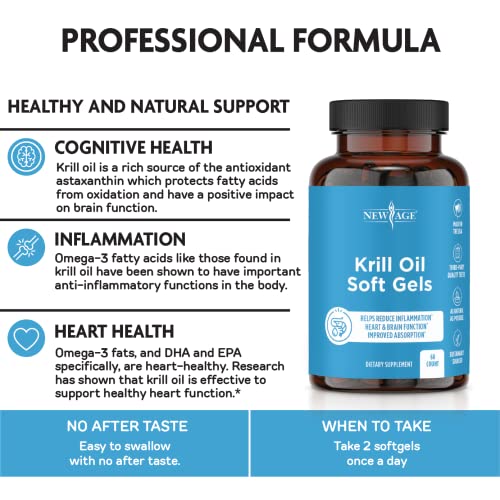 NEW AGE Antarctic Krill Oil 1000mg with Astaxanthin 2 Pack 120 Caps Omega 3 6 9 EPA DHA