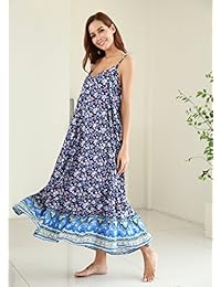 Buenos Niños - Vestido largo con cuello en V para mujer, con estampado floral, estilo bohemio, con correa ajustable y bolsillos