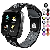DEKER Fitbit Versa Bands for Women Men Small Large Wrist, Breathable Soft Fitness Sport Silicone Strap Replacement Accessories Wristbands for Fitbit Versa Smart Watch (Black/Gray, Small)