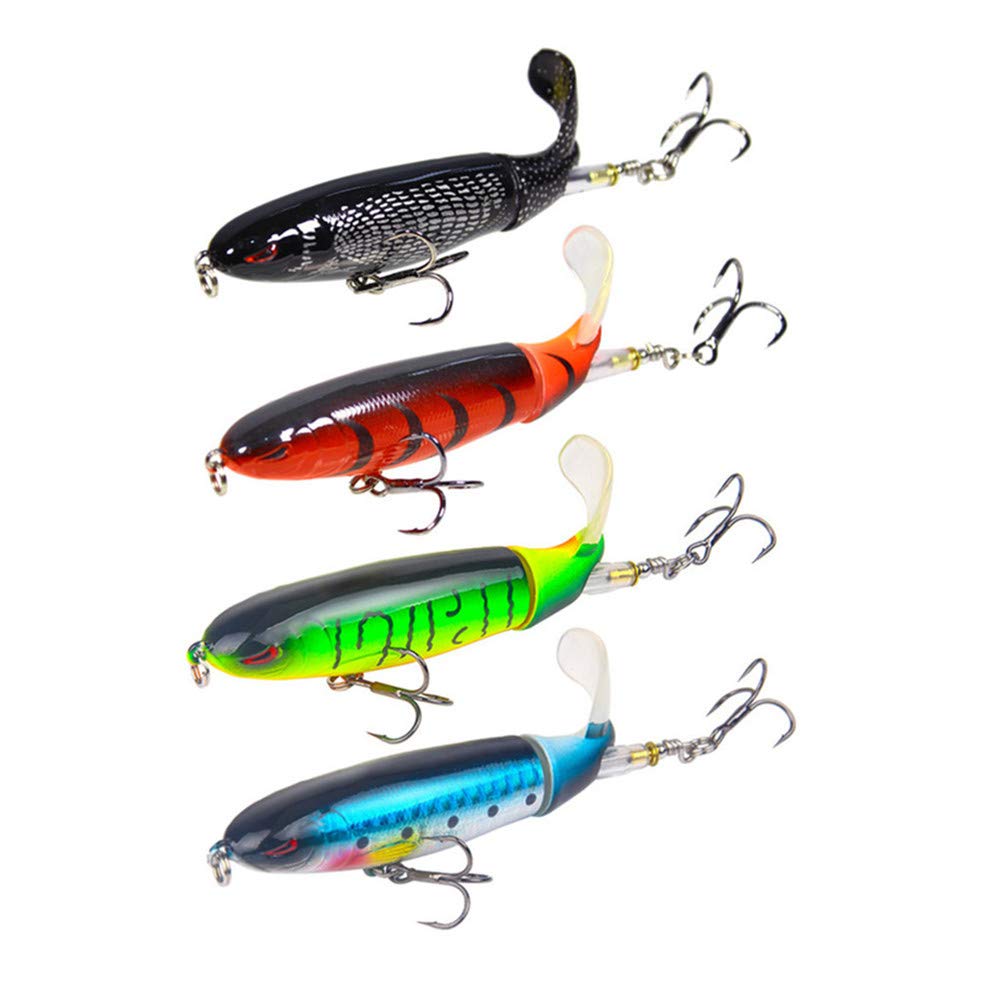 Nuguri Topwater Bass Lure Whopper Plopper Bait with Floating Rotating Tail, Saltwater and Freshwater Lure for Bass, Trout, Walleye, Pike, Musky, 4.0 inch/0.46 oz (Color A), 1 pc