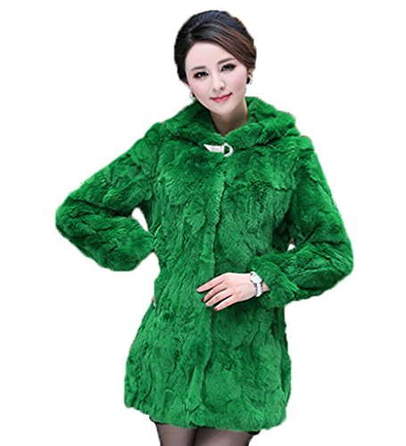 YR Lover Women Winter Genuine Rex Rabbit Fur Coat Medium Thickening Fur Jacket