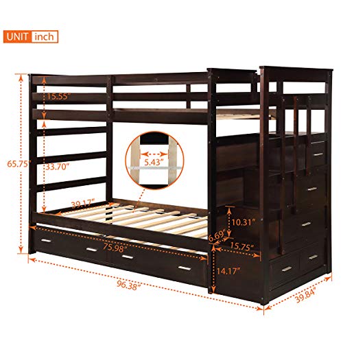 Harper & Bright Designs Wood Bunk Bed for Kids, Twin Over Twin Bunk Bed
