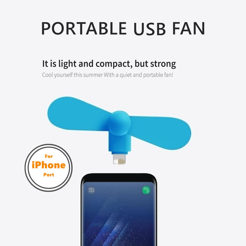 YUNLOVXEE Cell Phone Fan for iPhone - 4 Pack Personal Mini USB Fan Plug in Mobile Phones, Small Portable Pocket Cellphone Fan for iPhone 14 13 12 11 10 9 Plus Pro Max iPad