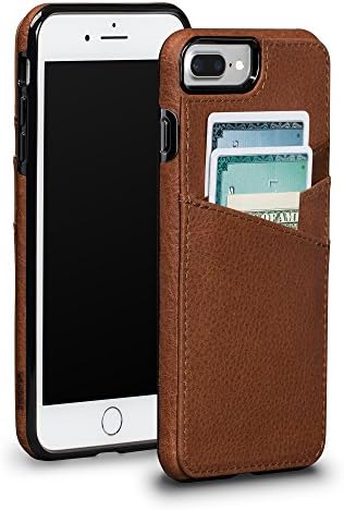 Sena Bence Lugano Leather Snap On Wallet Cell Phone Case for iPhone 6, 7, 8 Plus - Drop Safe Protection Genuine Leather, Saddle