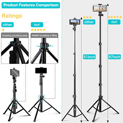 UBeesize 67'' Phone Tripod Stand & Selfie Stick Tripod, All in One