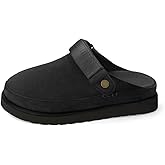 Women's Suede Platform Clogs with Strap Comfy Indoor Outdoor Mules Adjustable Goldenstar Clogs Slippers for Women