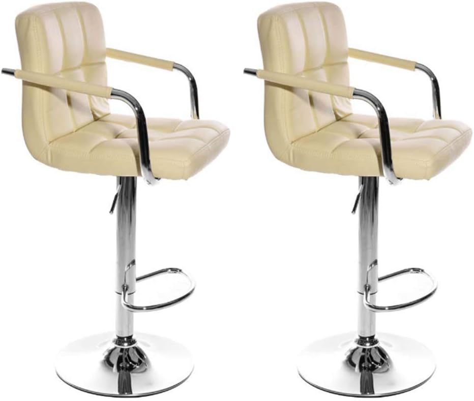 Breakfast Bar Stools Set of 2 Kitchen Stool Faux Leather Swivel Adjustable Chair (Cream, 2)