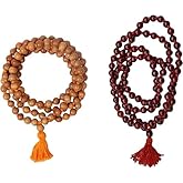 8mm Red & White Sandalwood Prayer Mala | 108 Hand-Knotted Japa Beads for Meditation, Puja & Spiritual Healing | Natural Chandan Wood Rosary for Yoga, Chanting, Japam & Daily Worship