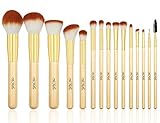 TheFellie Makeup Brushes, Professional Bamboo Handle Powder Flat Foundation Blush Concealer Eyebrow Eyeshadow Eyeliner Eyelash Lip Brush Set, 15 Pcs