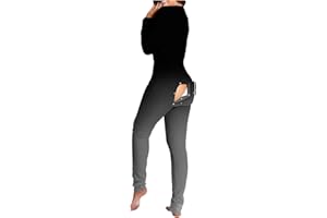 PITAUCE Women's Sexy Butt Button Flap Jumpsuit Sexy Long Sleeve Romper Pajamas Sleepwear Bodysuit One Piece Homewear Pajamas