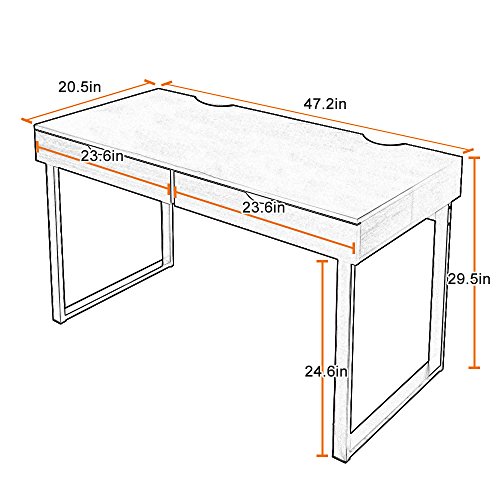 Dland Home Office Computer Desk with 2 Drawers 858-MW, Composite Wood Board with Metal Frame, Maple White Leg, 47" Medium Size, 1 Pack