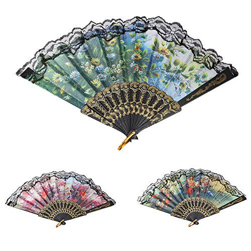Spanish Style Floral Folding Hand Fan by Liangxiang Size 9" Pack of 10 Pieces Random Color