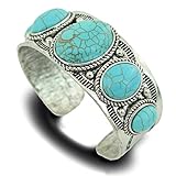 Jianxi Woman Jewelry Fashion Bohemia Style Synthetic Compressed Turquoise Bracelet Antique Rgentium Plated Base Vintage Bangle …