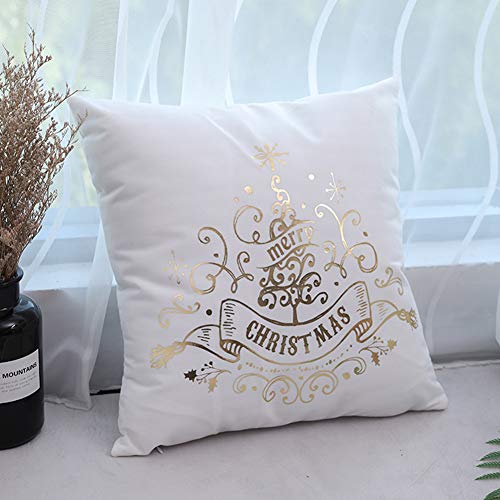 JOHOUSE Christmas Pillow Covers, 4 Pack of High-Temperature Hot-Stamped Snowflakes Christmas Happy Decorative Sofa Pillowcase, 18 x 18 inches, Super-Soft Short Plush Fabric