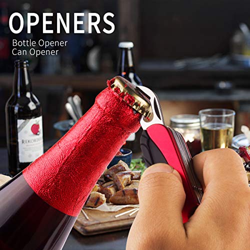 morpilot Coltello Svizzero e Pietra Focaia Set 15 in 1 Coltello Multiuso e 5 in 1 Fire Starter con Fischietto e Bussola per Il Campeggio, Escursioni e Emergenza