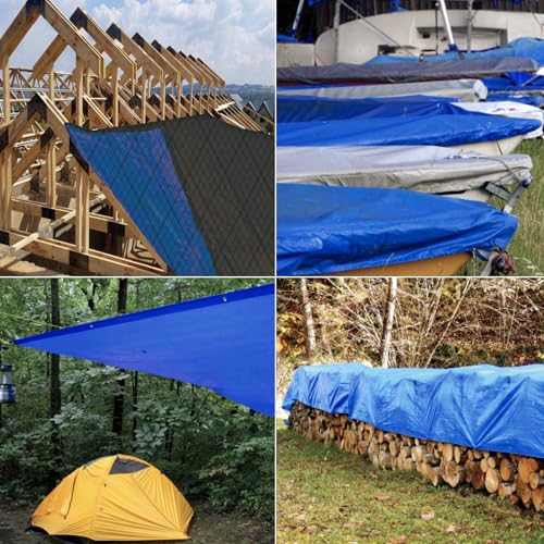 Bikain - Waterproof Outdoor Tarpaulin - 5 x 8 Metres - 70 g/m2 Reinforced - Tear-Resistant Rings - 100% Waterproof and 100% UV Protection Canopy - Multipurpose Cover - 3 Layers Cross Laminated