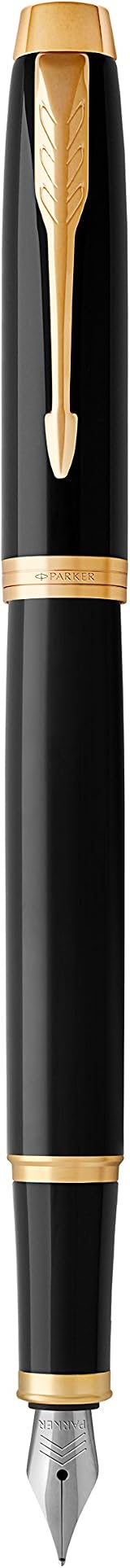 Parker IM Fountain Pen Black Lacquer Gold Trim Medium Nib Blue Ink Refill view 3