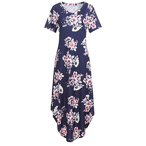 Women's Casual Loose Pocket Long Dress Short Sleeve Split Maxi Dresses Summer Beach Long Dress by Chaofanjiancai Navy