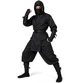 Men's Black Ninja Costume Japanese Samurai Swordsman Uniform Suit Halloween Cosplay Outfit