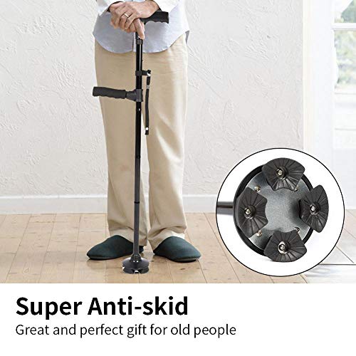 Folding Walking Cane with LED Light and Cushion Handle, Lightweight Adjustable Portable Aluminum Walking Stick Aid with Flashlight for Men Women Senior (Black)