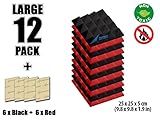 Arrowzoom New 12 Pack of Red & Black (9.8 in X 9.8 in X 1.9 in) Soundproofing Insulation Pyramid Acoustic Wall Foam Padding Studio Foam Tiles AZ1034 (RED&BLACK)