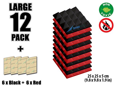 Arrowzoom New 12 Pack of Red & Black (9.8 in X 9.8 in X 1.9 in) Soundproofing Insulation Pyramid Acoustic Wall Foam Padding Studio Foam Tiles AZ1034 (RED&BLACK)