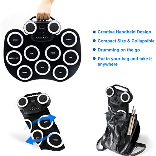 MoKasi Led Electronic Drum Pad Set Electric Drum Set Roll Up Practice