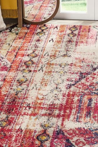 SAFAVIEH Boho Rug for Living Room, Dining Room, Bedroom - Monaco Collection, Short Pile, in Magenta and Multi, 155 X 231 cm