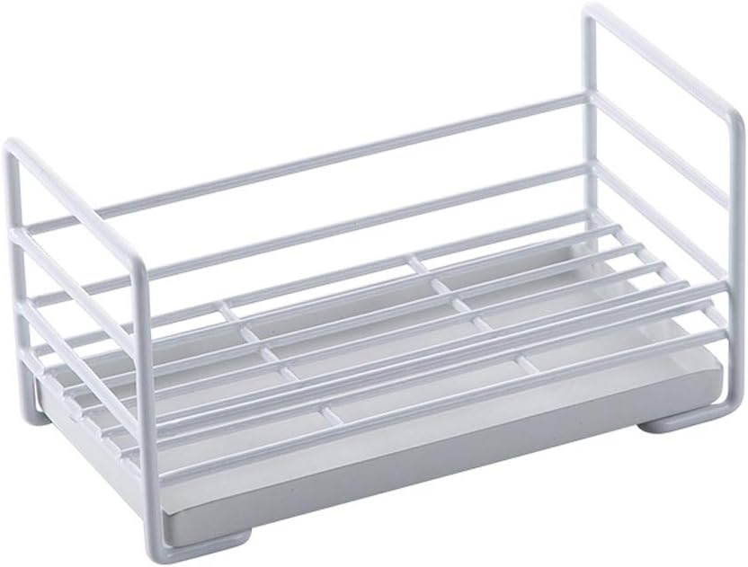 LOCGFF Iron Material Sponge Holder, Kitchen Sundries Tray Organizer,with Removable Drain Tray, Sponge And Soap Holder For Kitchen Sink, White
