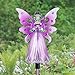 Exhart Garden Solar Lights, Decorative Angel Garden Stake, 12 LEDs, Cute Yard and Pathway Decor, Purple, 4 x 34 Inch